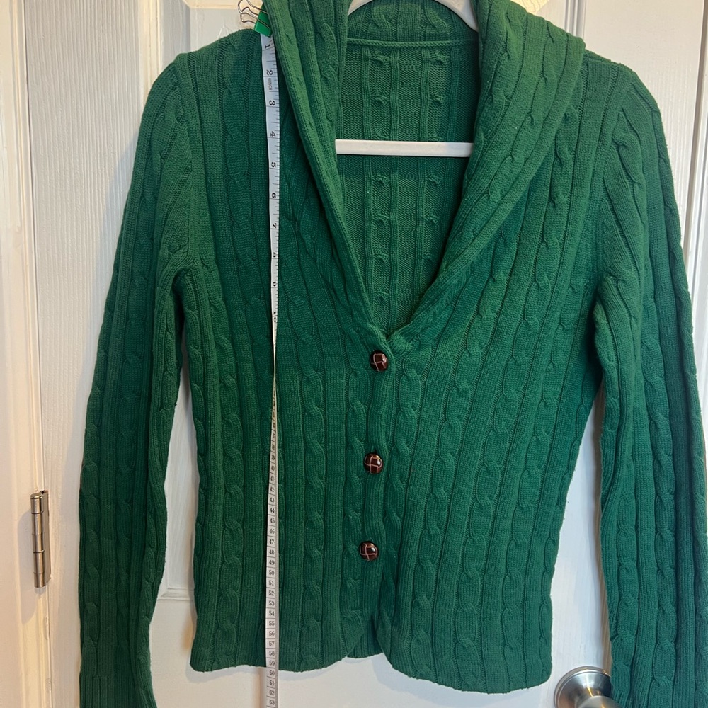 Holiday Green Cable Knit Cardigan Brown Elbow Patches,no brand or size label